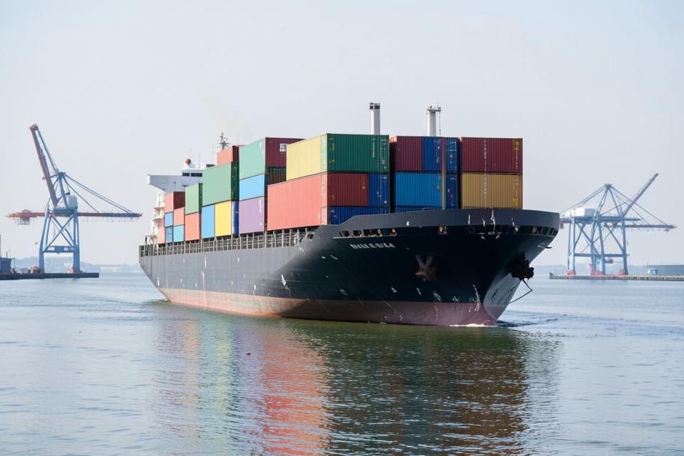 Container ship arriving at port